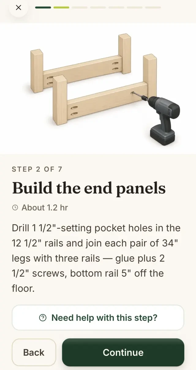 Build: illustrated assembly instructions for the console table’s end panels.